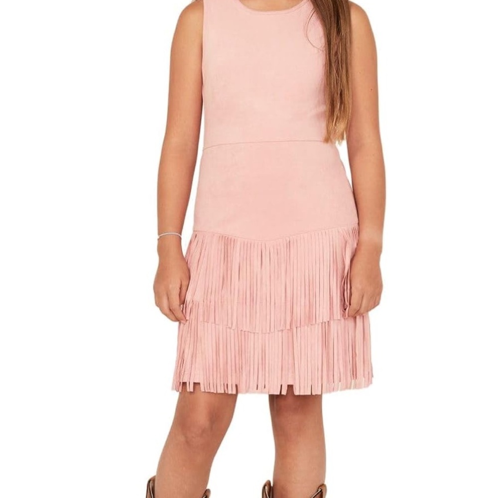 Pink Fringe Kids Dress - Picture 2 of 6